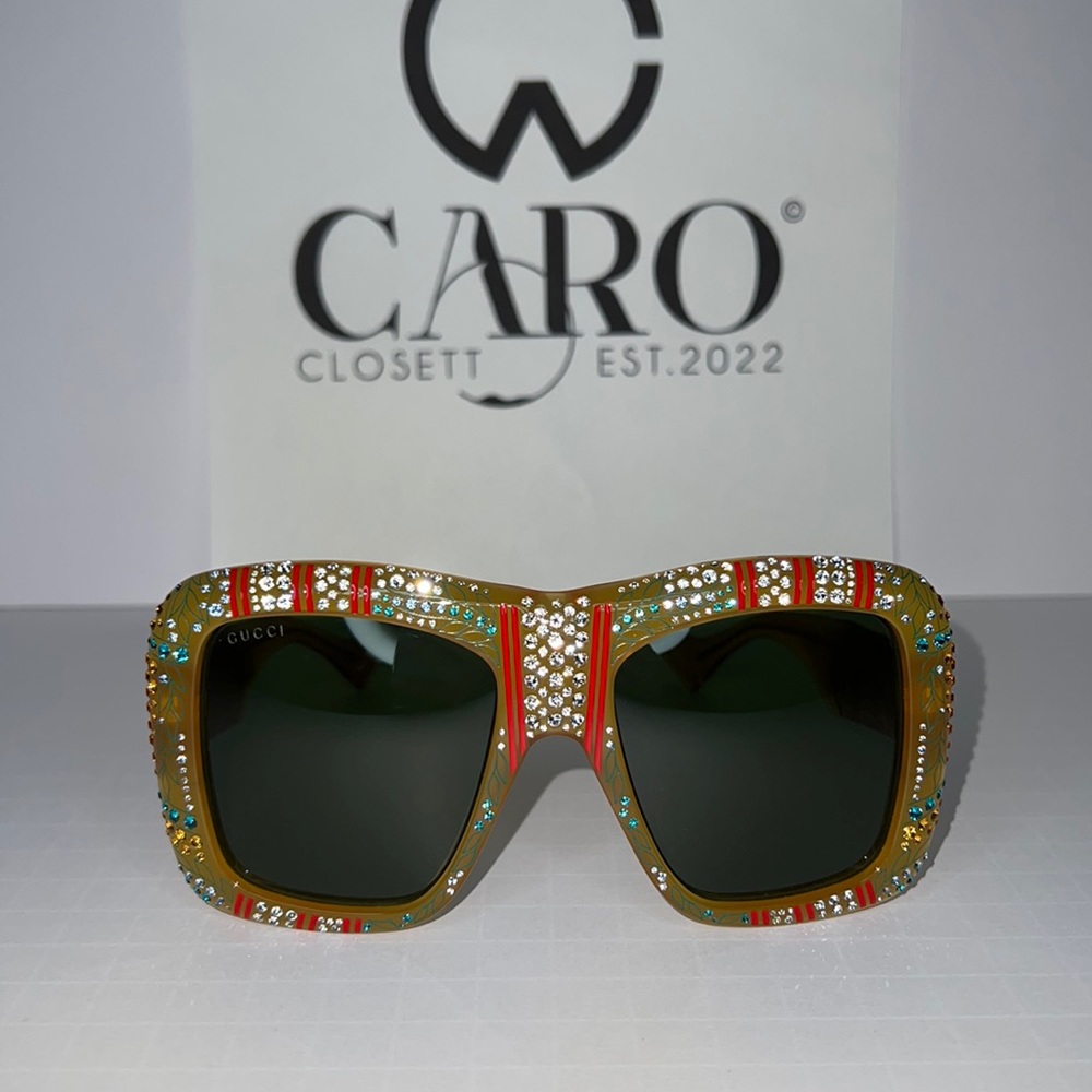 🤩Gucci Hollywood Forever Honey Green Floral Crystal Unisex Sunglasses 🤩
